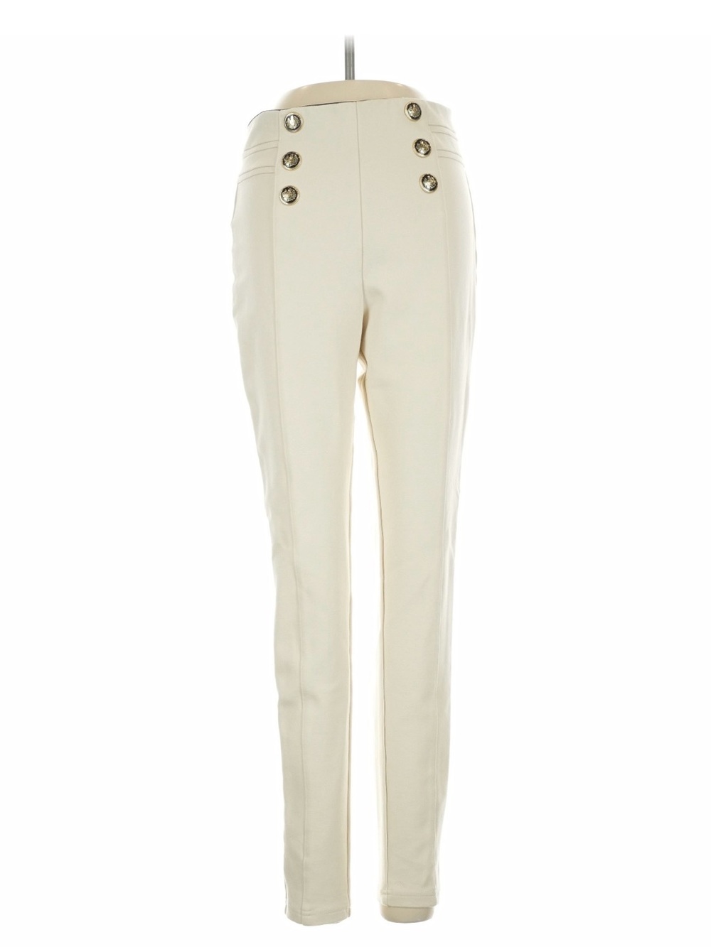 Zara Small High-Waist Cream Sailor Button Ponte Pants